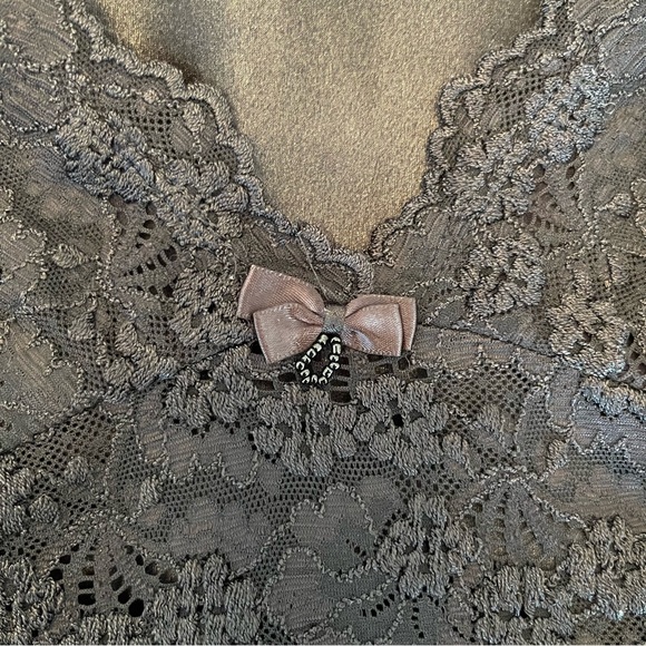 Vintage Oscar de la Renta Pink Label Black Satin Lace Slip Chemise Dress Large - Picture 6 of 6